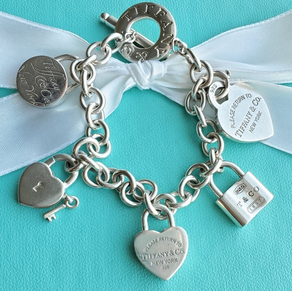 Tiffany & Co. Jewelry - Heart, padlock charms toggle bracelet